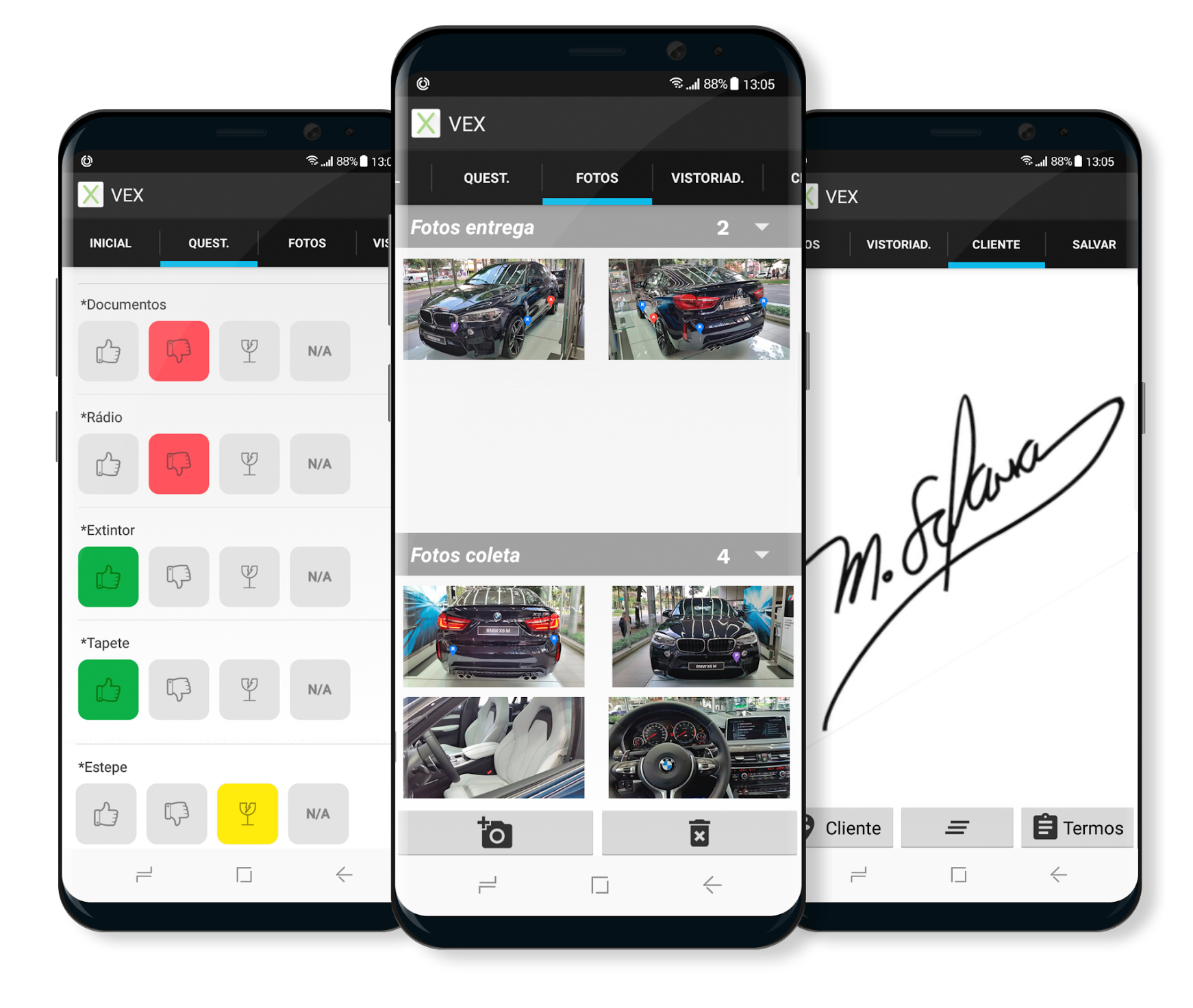 Celulares com o aplicativo VEX